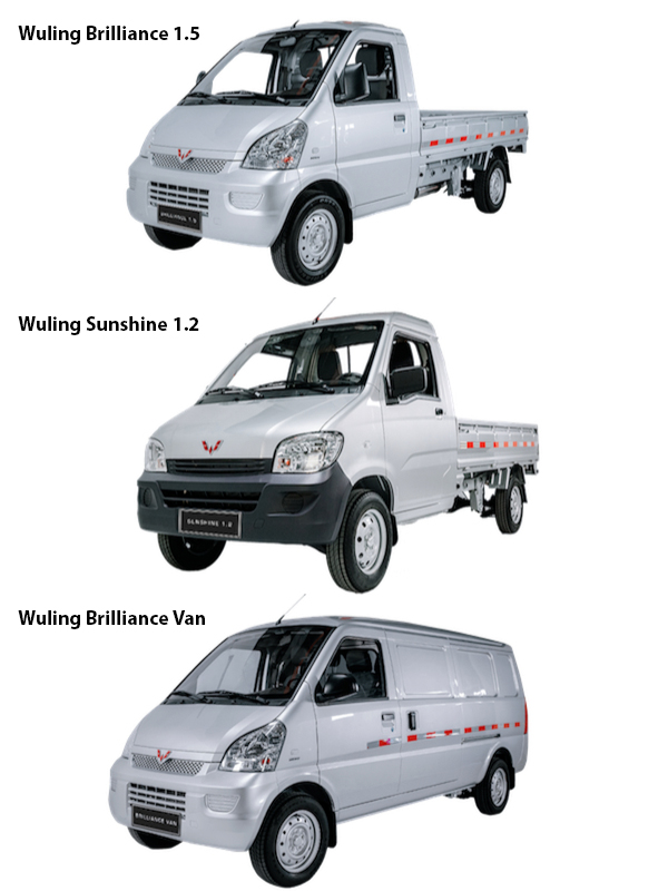 Bộ ba sản phẩm Wuling Brilliance 1.5, Wuling Sunshine 1.2, Wuling Brilliance Van        